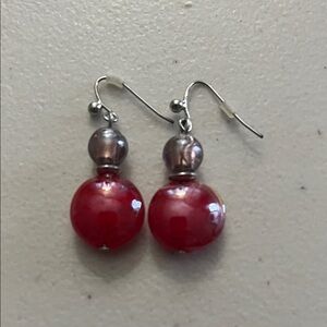 Chic Red and Silver Drop Earrings